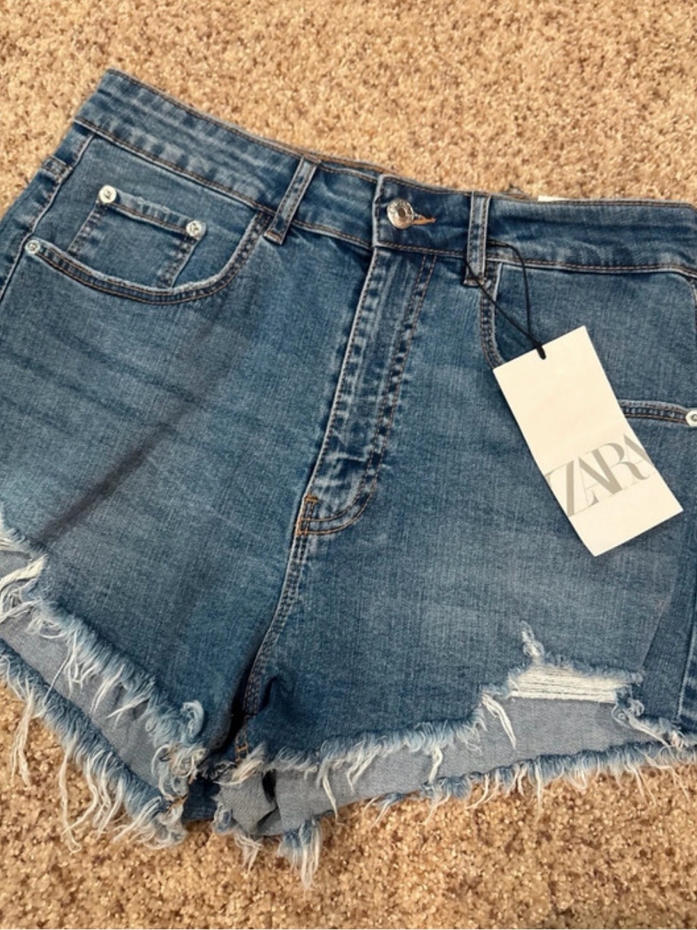 Zara Blue Distressed Frayed Hem Denim Shorts